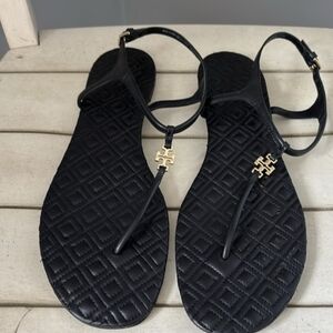 Tory Burch Black Marion Quilted Sandals 10.5 EUC